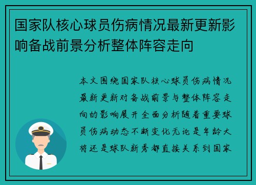 国家队核心球员伤病情况最新更新影响备战前景分析整体阵容走向 国家队核心球员伤病情况最新更新影响备战前景分析整体阵容走向
